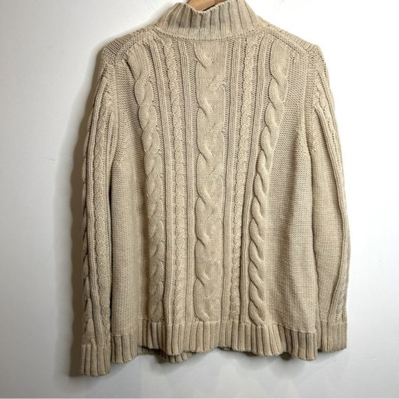 LL Bean Full Zip Cable Knit Sweater Beige - Picture 6 of 6